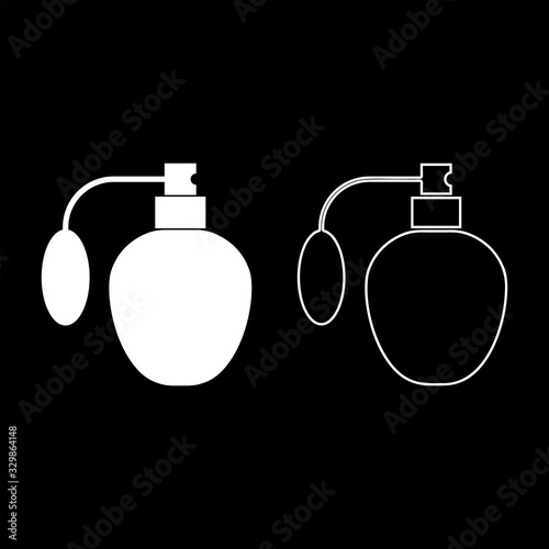Retro deodorant Perfume bottle with atomizer or spray pump icon outline set white color vector illustration flat style image