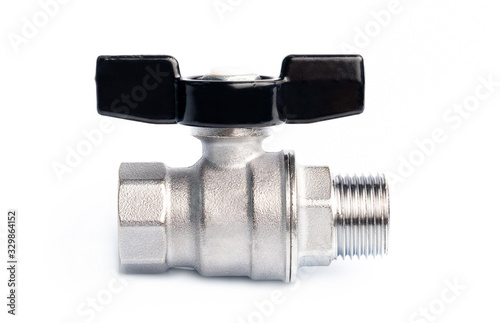 Cuadro en lienzo Household stainless steel check valve with black handles isolated on white backg