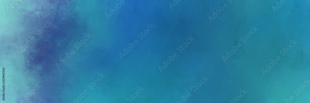 teal blue, sky blue and cadet blue colored vintage abstract painted background with space for text or image. can be used as horizontal background graphic