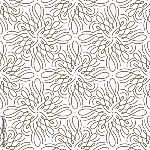 Flourish seamless pattern with gray swirl ornament on white Art Deco style. Background for invitations and cards. Wedding, birthday