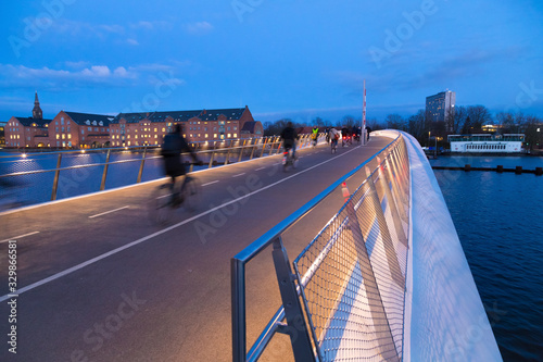 New pedestrian and bicycle bridge in Copenhagen. Evening light