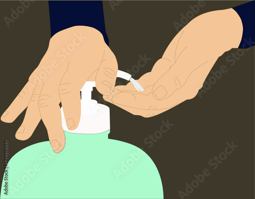 manos de una persona, usando antibacterial, sobre un fondo oscuro