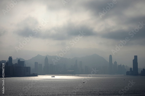 Hong Kong harbour landscape in twilight       © kin