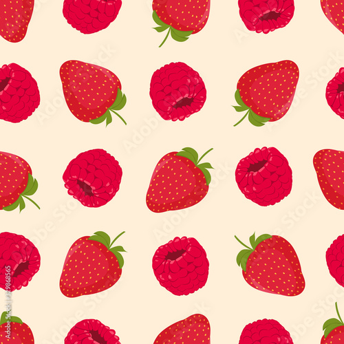 Berries pattern design. Summer background. Summer pattern with raspberries strawberry. Seamless raspberry and strawberry pattern design