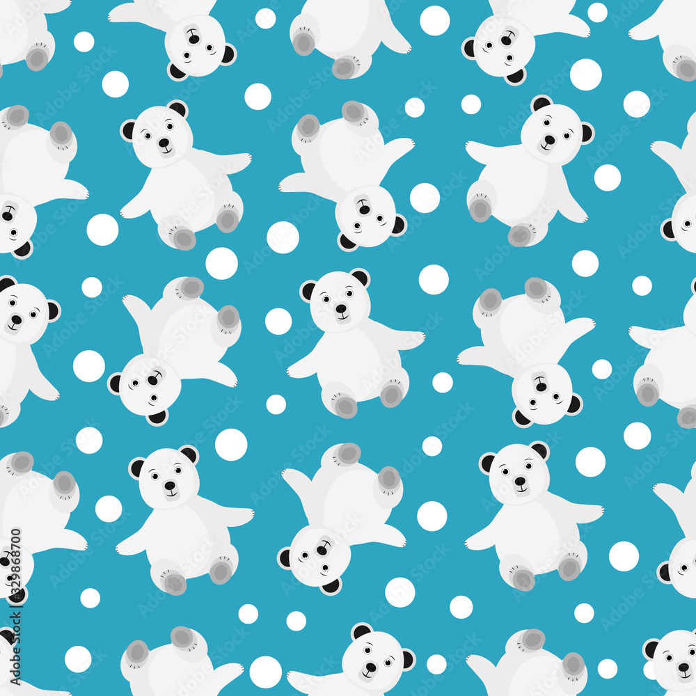 White bear pattern with falling snow. Childish pattern with white bear and snow. Winter pattern design White bear pattern with falling snow. Childish pattern with white bear and snow. Winter pattern design