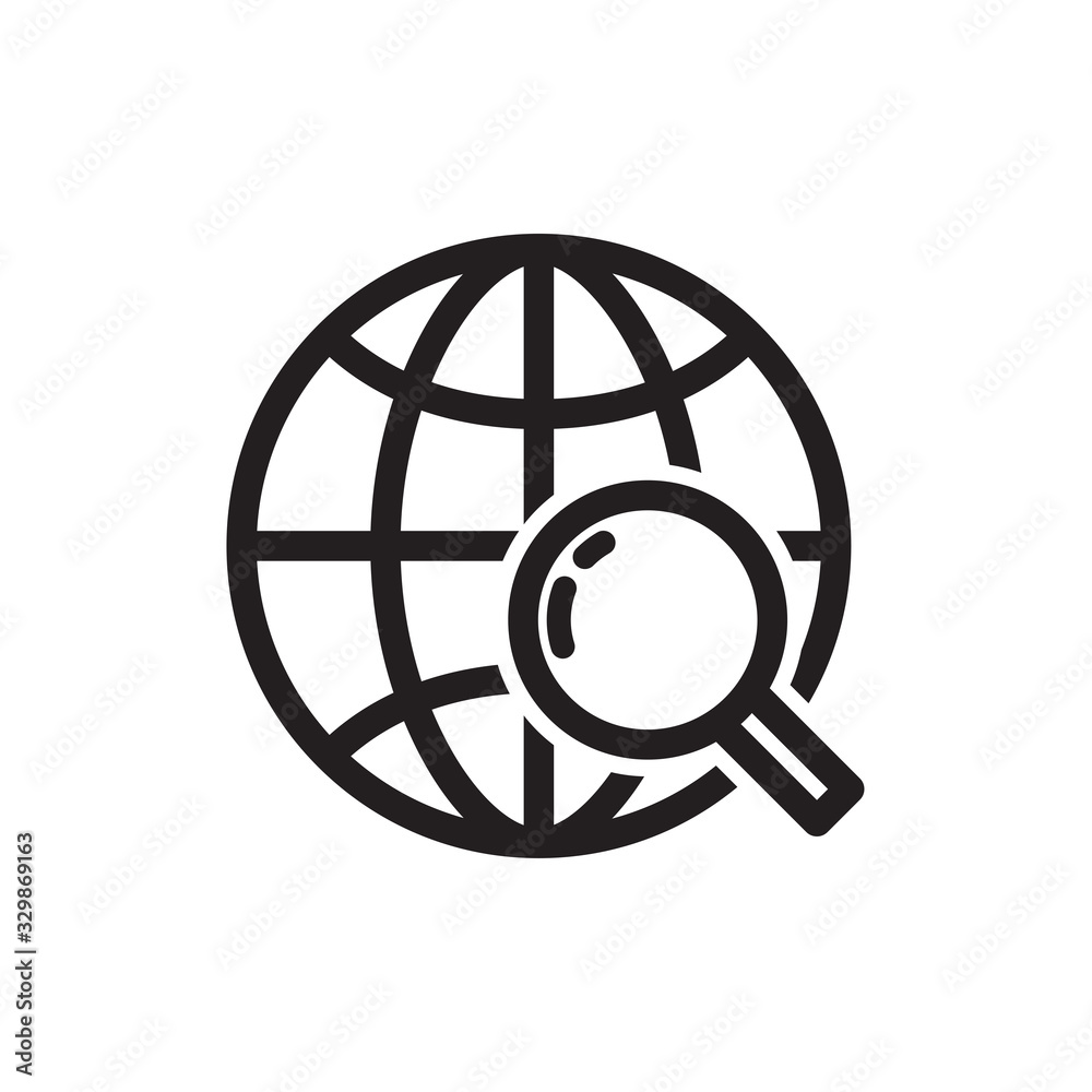 globe icon in trendy flat style and magnifier icon globe icon in trendy flat style and magnifier icon