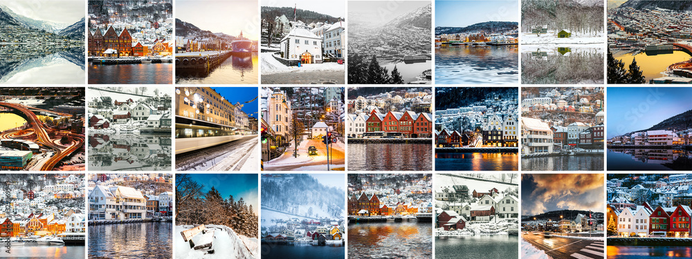 Collage of sights and scenes of Bergen, Norway