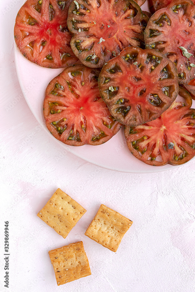 Fresh tomato carpaccio with olive oil Fresh tomato carpaccio with olive oil