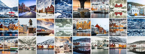 Collage of sights and scenes of Bergen  Norway