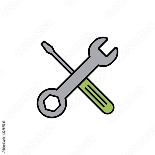 Repair icon isolated on white background. Wrench and screwdriver icon. Settings vector icon. Maintenance