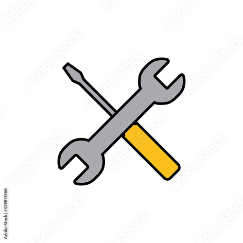 Repair icon isolated on white background. Wrench and screwdriver icon. Settings vector icon. Maintenance