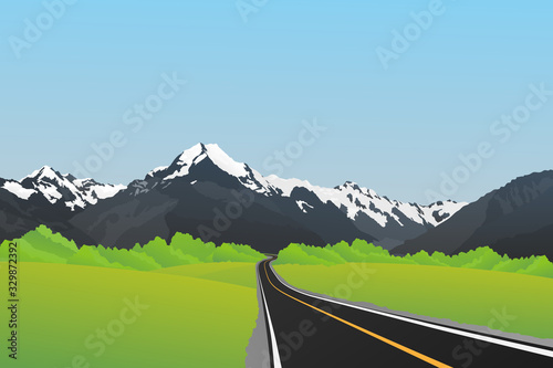 Snow mountain, Mount Cook, Southern Alps, New Zealand. Vector background.