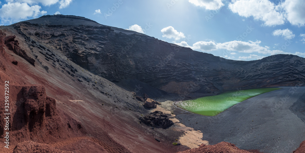 The Green Lake on volcanic black beach El Golfo, island Lanzarote