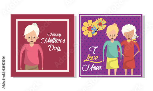 happy mothers day card with grandmothers and daughters characters