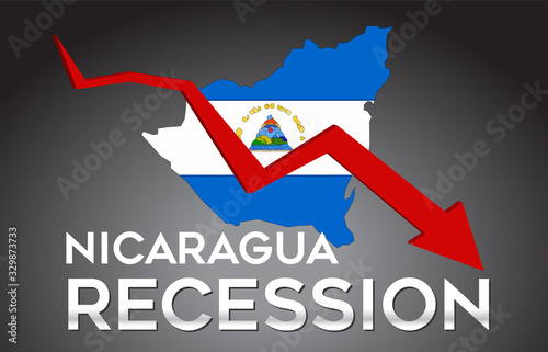 Map of Nicaragua Recession Economic Crisis Creative Concept with Economic Crash Arrow.
