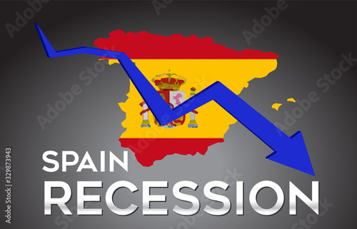 Map of Spain Recession Economic Crisis Creative Concept with Economic Crash Arrow.