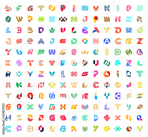 Abstract logos collection with letters. Isolated on White background
