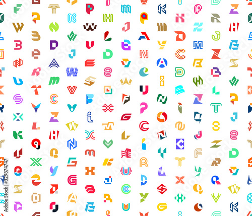 Seamless pattern with Abstract logos with letters. Isolated on White background