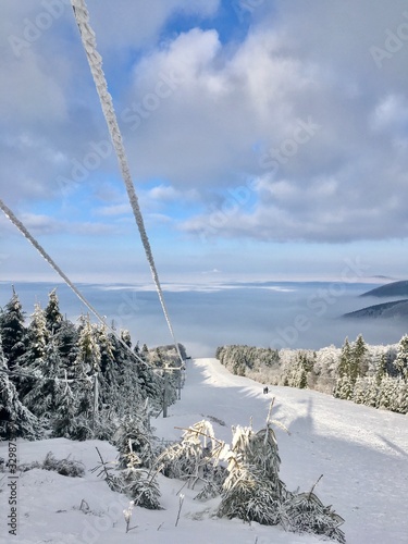 Snow on the mountains with cloudy