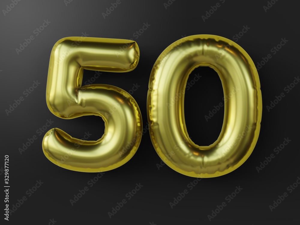 Golden balloon in shape of number 50. isolated. 3d illustration. Golden balloon in shape of number 50. isolated. 3d illustration.