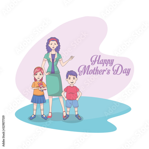 happy mothers day card with mom and kids