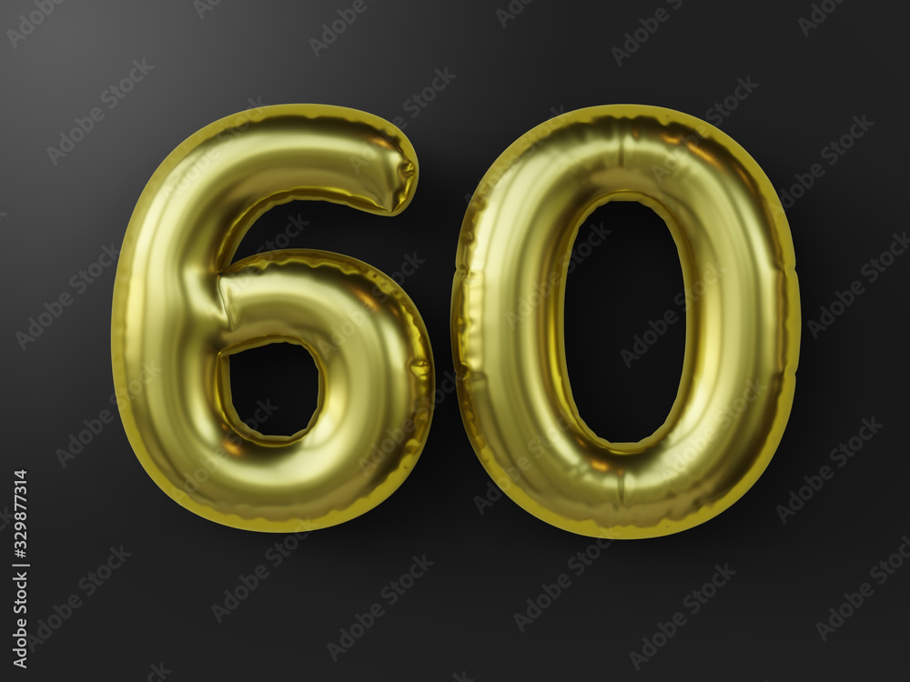 Golden balloon in shape of number 60. isolated. 3d illustration. Golden balloon in shape of number 60. isolated. 3d illustration.