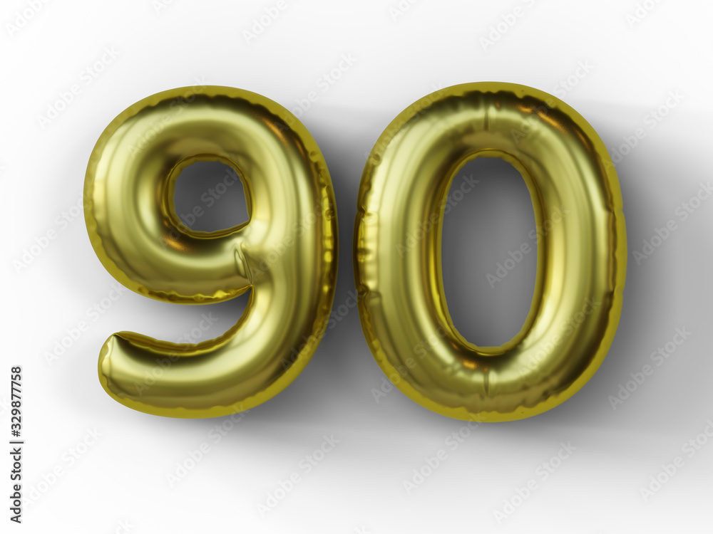 Golden balloon in shape of number 90. isolated. 3d illustration. Golden balloon in shape of number 90. isolated. 3d illustration.