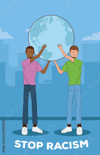 couple of interracial men stop racism campaign