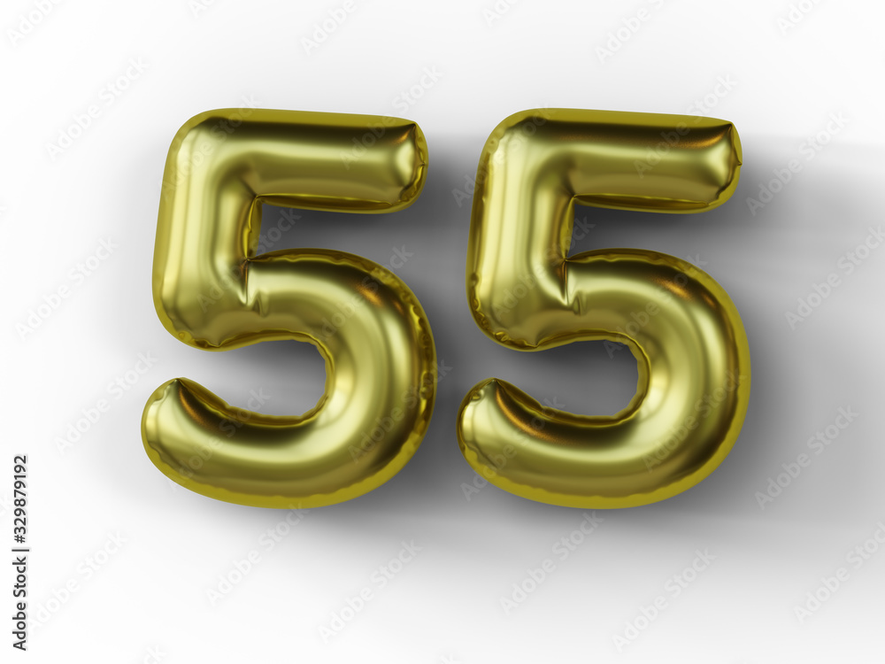 Golden balloon in shape of number 55. isolated. 3d illustration. Golden balloon in shape of number 55. isolated. 3d illustration.