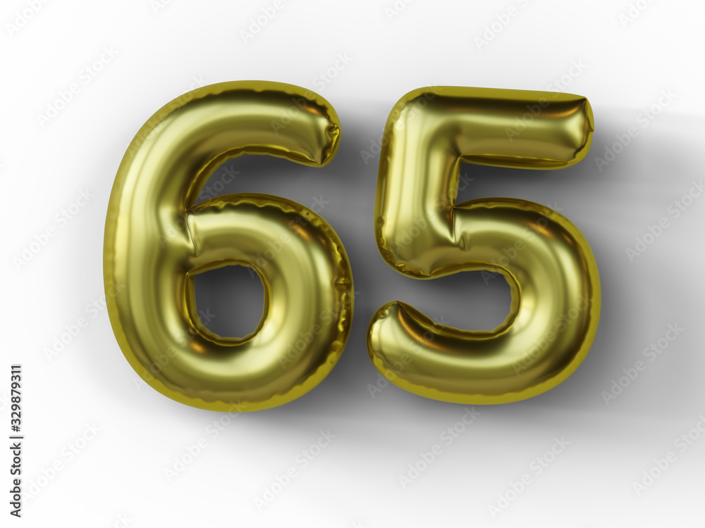 Golden balloon in shape of number 65. isolated. 3d illustration. Golden balloon in shape of number 65. isolated. 3d illustration.