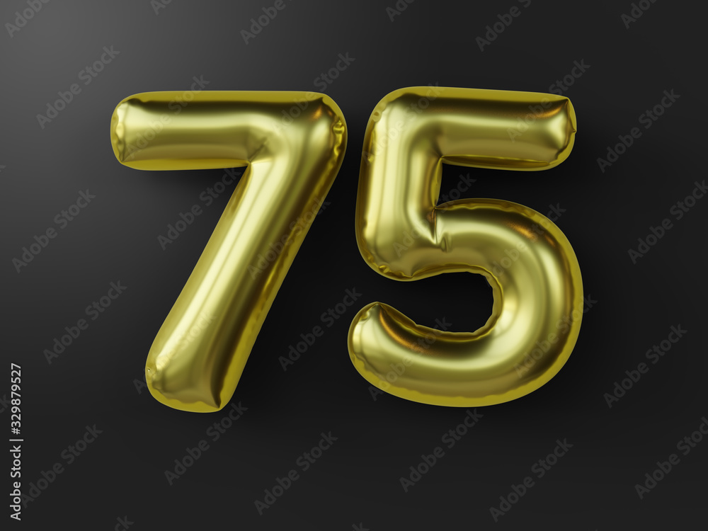 Golden balloon in shape of number 75. isolated. 3d illustration. Golden balloon in shape of number 75. isolated. 3d illustration.