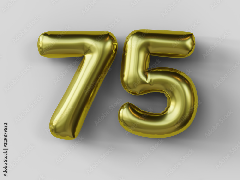 Golden balloon in shape of number 75. isolated. 3d illustration. Golden balloon in shape of number 75. isolated. 3d illustration.