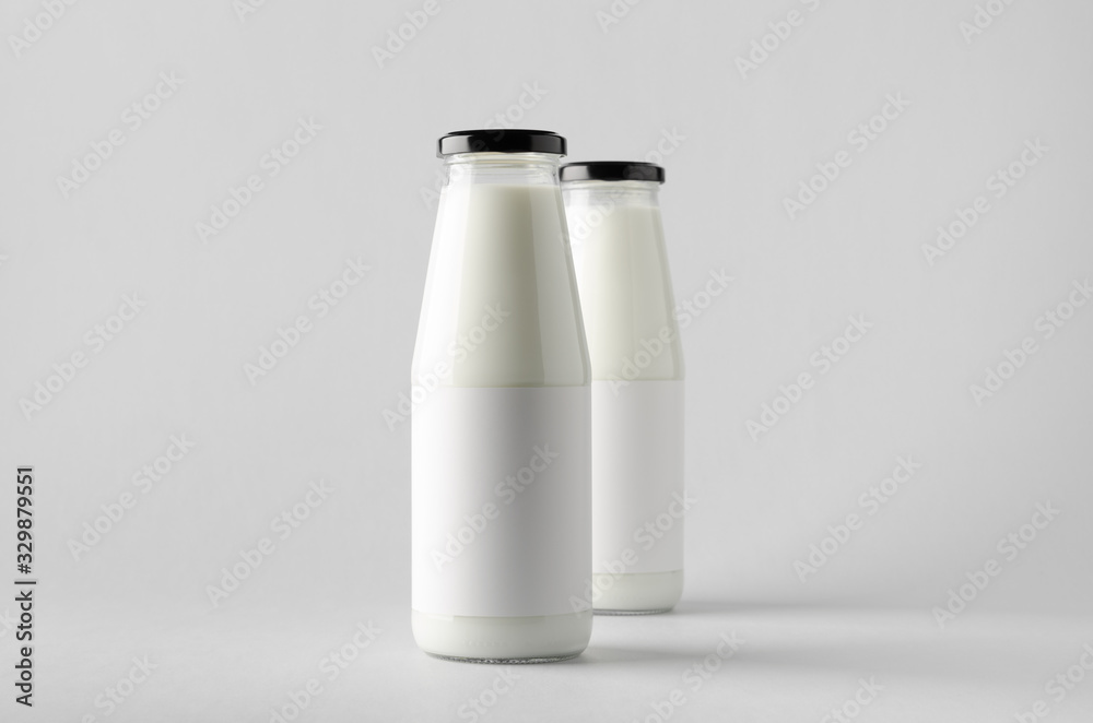 Milk Bottle Mock-Up - Two Bottles. Blank Label Milk Bottle Mock-Up - Two Bottles. Blank Label