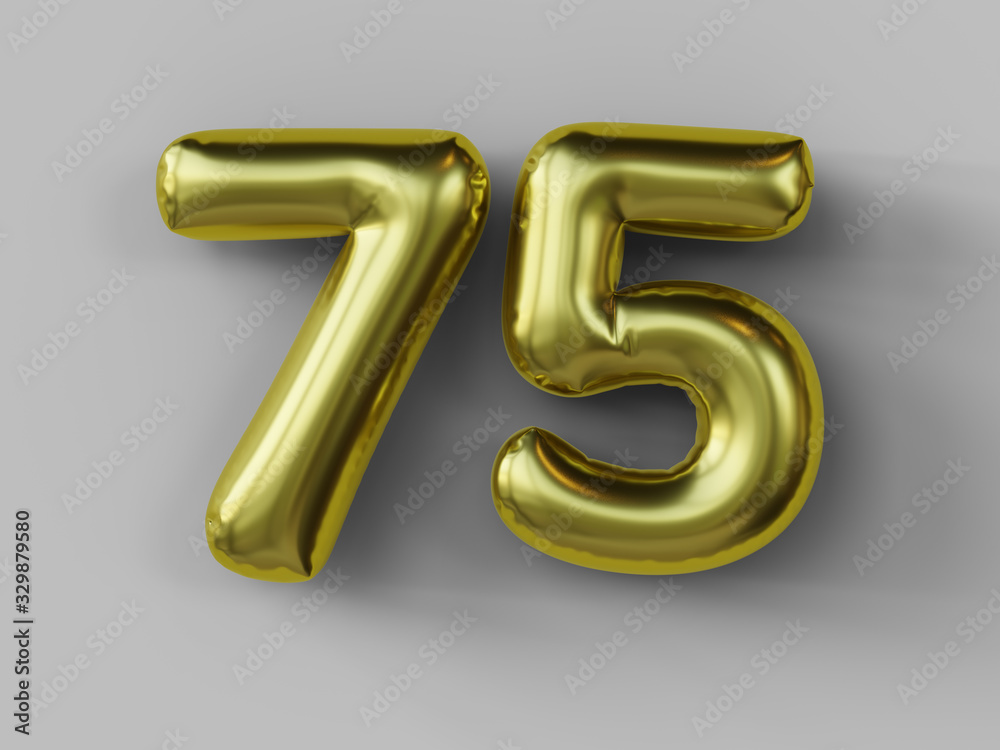 Golden balloon in shape of number 75. isolated. 3d illustration. Golden balloon in shape of number 75. isolated. 3d illustration.
