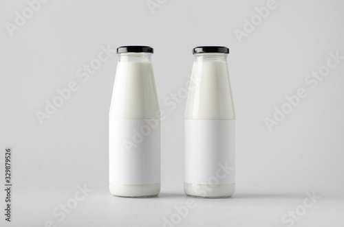 Milk Bottle Mock-Up - Two Bottles. Blank Label