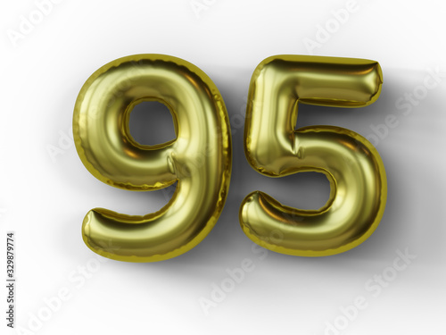 Golden balloon in shape of number 95. isolated. 3d illustration.