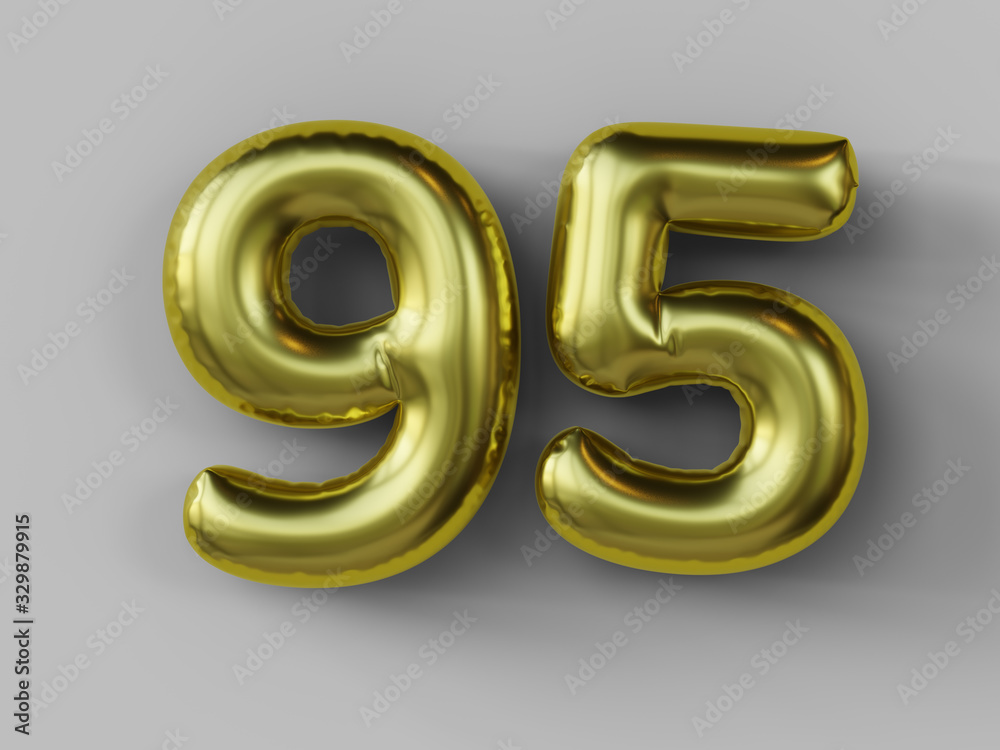Golden balloon in shape of number 95. isolated. 3d illustration. Golden balloon in shape of number 95. isolated. 3d illustration.