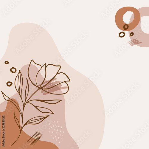 Modern abstract floral art vector leaves background. Hand draw