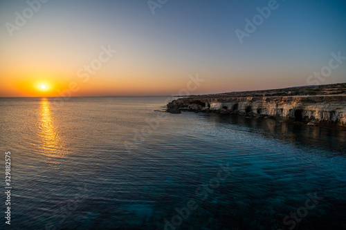 Blue lagoon in the Mediterranean on sunset, Cyprus cave © F8  \ Suport Ukraine