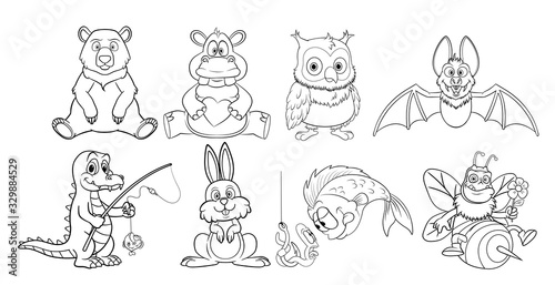 A large collection of animal coloring pages. isolated on white background
