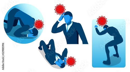 Coronavirus banner for awareness & alert to the spread of disease, symptoms or preventive measures. Corona virus design with vector illustration of people & background of microscopic view of viruses.