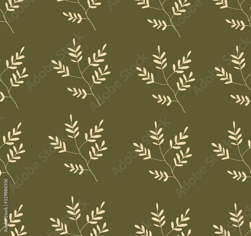 Vector seamless pattern with elements of plants and flowers in warm colors. © Кристина Литош