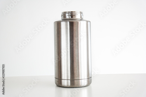 Bright shiny aluminum container cylindrical can close up shot is