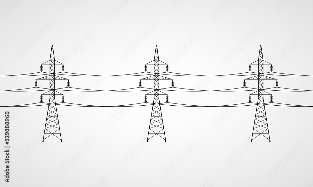 Power lines. High voltage power line transmission towers. Vector ...