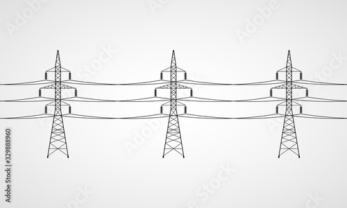 Power lines. High voltage power line transmission towers. Vector illustration