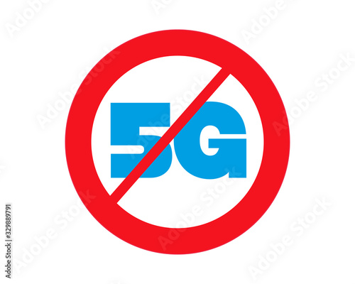 Sign of the prohibition of data technology 5G. Risk of use 5G. Vector illustration