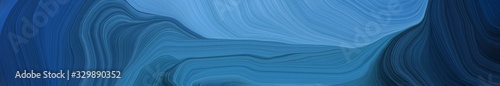 dynamic wide colored banner. abstract waves illustration with teal blue, very dark blue and midnight blue color © Eigens