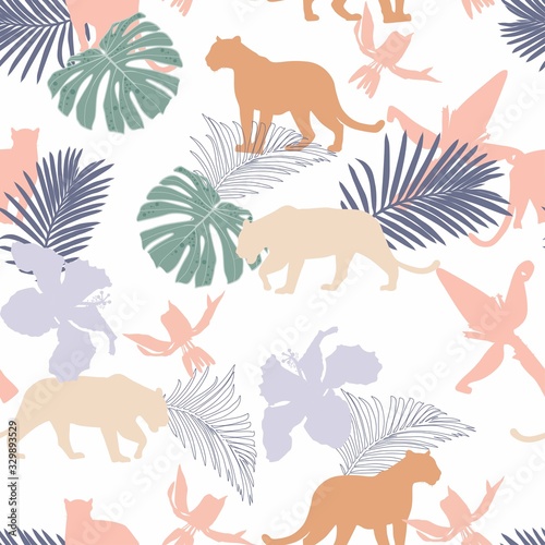 Seamless pattern with African  panther animal. Creative tropical texture for fabric  wrapping  textile  wallpaper  apparel. 
