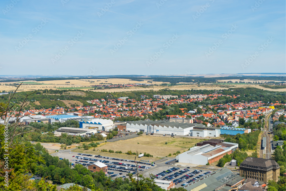 Aerial view of the small city Thale next to the 