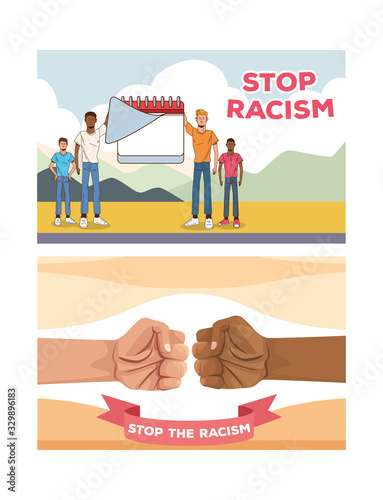 group of interracial men stop racism campaign